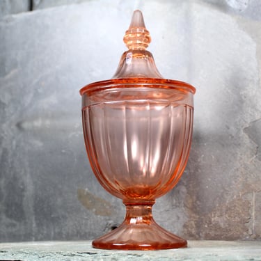 Pink Depression Glass Covered Candy Dish | Pressed Glass Fluted Candy Dish with Cover | For Candy or Nuts | Circa 1940s/50s | Bixley Shop 