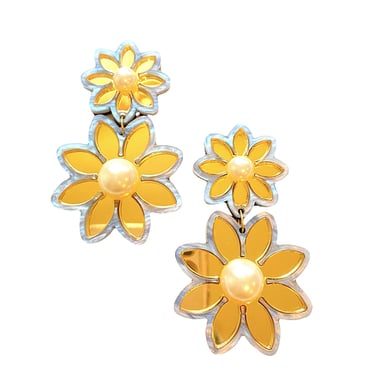 Sample Sale  Gold Floral Dangles Blue Trim