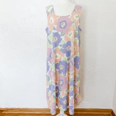 90s Pastel Floral Cotton Pointelle Tank Top Maxi Dress | 2X 