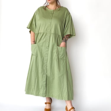 1990s Green Button Down Dress, sz. 6X