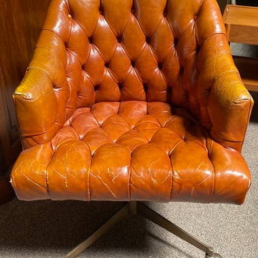 Item #DMC416 Mid Century Burnt Orange Leather Swivel Desk Chair c.1950