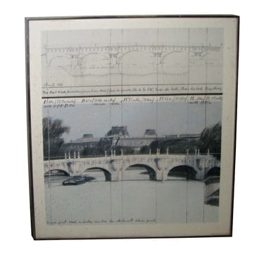 Vintage 1989 Framed Paris Bridge Poster