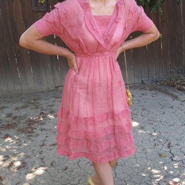 1910's Antique Bubble Gum Pink Muslin Dress sz sm 