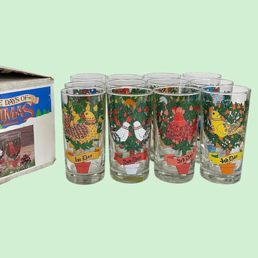 Vintage The Twelve Days of Christmas Highballs Retro 1970s Mid Century Modern + Indiana Glass + Set of 12 + In Box + Kitchen or Bar Glasses 