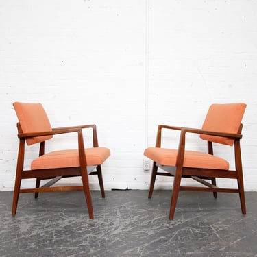 Vintage MCM 60's walnut Jens Risom style armchairs w/ new upholstery | Sold Individually | Free delivery in NYC and Hudson Valley areas 