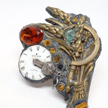 Vintage Watch Face and Rhinestones in Hand Made Steampunk Pin, Brooch 