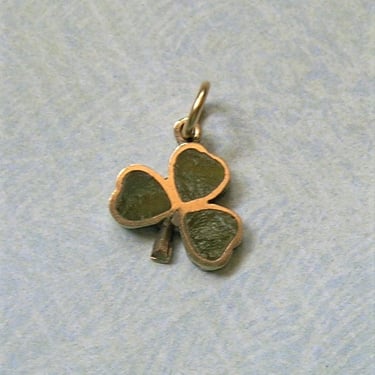 Vintage 9K Gold and Connemara Marble Three Leaf Clover Charm, Old 9K Shamrock Charm, Gold Clover Charm (#4200) 