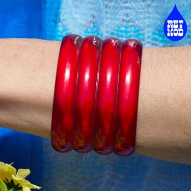 Super Cool Vintage 60s 70s Reddish Translucent Statement Cuff Bracelet 