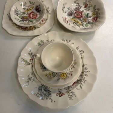 Incomplete Set of "Sheraton" Floral China & Serving Pieces from Johnson Brothers - Eight Complete Place Settings