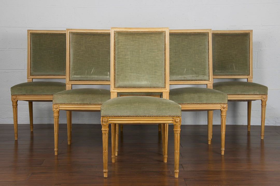 French Louis XVI Style Square Back Beech Dining Chairs W/ StandOut