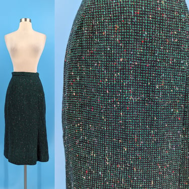 Vintage 50s Green Tweed Jantzen XS Pencil Wiggle Skirt - Fifties XS Skirt 
