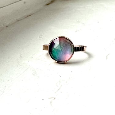 Aurora Opal Goldfilled Rose Cut Cabochon Ring 