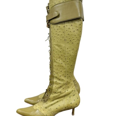 Dior Green 'CD' Logo Ostrich Boots
