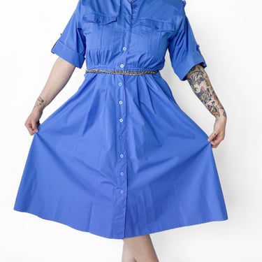 1980s Blue Button Down Shirtdress, sz. XL