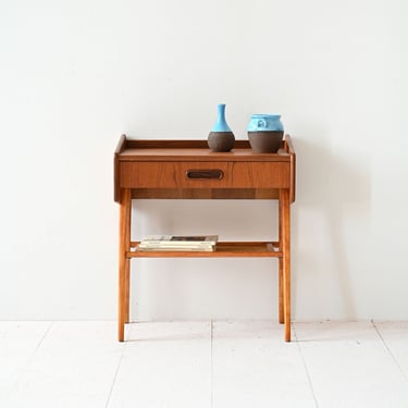 Scandinavian Teak & Rattan Nightstand – Mid-Century Modern Bedside Table 