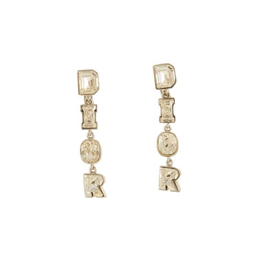 Dior Silver Rhinestone Logo Drop Earrings