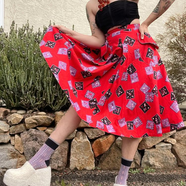 1950s vibrant cherry red mid century skirt by Cannady Creations Hollywood 26”-27” waist 