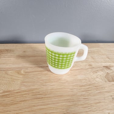 Anchor Hocking Fire King Green Gingham Plaid Mug 