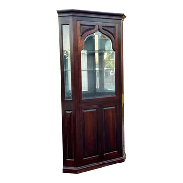 Late 20th Century Mahogany Glass Front Illuminated China Corner Cabinet 