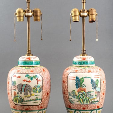 Kakiemon Style Covered Jars Mounted As Lamps, Pair