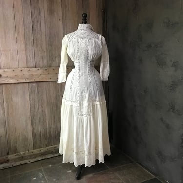 Edwardian Lace Tea Dress, Embroidery Work, Summer, Garden Wedding Dress, Period Clothing 