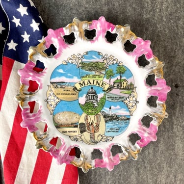 Maine decorative souvenir plate - vintage 1950s road trip souvenir 