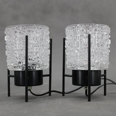 1970s Pair of Nightstands Glass Lamps , Germany / Mid-century / Vintage Lights / Vintage Lamps / 