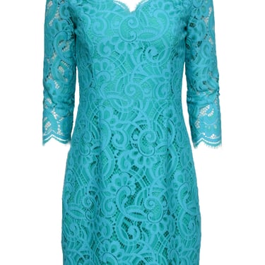 Lilly Pulitzer - Blue & Green Lace Sheath Dress w/ Scalloped Hem Sz 4