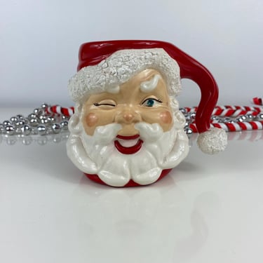 Vintage Mid Century Winking Santa Clause Face Candle Mug, Ceramic Hand Painted Christmas Mug, Santa Face Christmas Mug, Planter Vase 