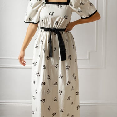 70s Givenchy Puff Sleeve Calligraphy Dress / Vintage Maxi 