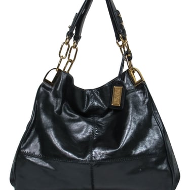 Badgley Mischka - Large Black Leather Shoulder Bag w/ Gold Hardware