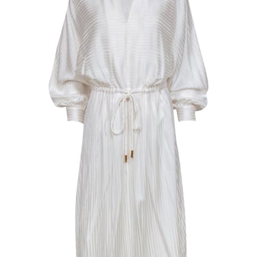 Tory Burch - White Stripe Satin Long Sleeve Drawstring Dress Sz S