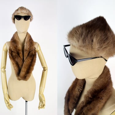 50s Brown Fur Collar and Hat / Real Fur Collar /  1950s Fur Wrap / Real Fur Topper Hat / Frank Palma Vintage Lady's Winter Hat 