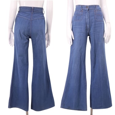 70s denim high waisted bell bottom jeans sz 28 / vintage 1970s trousers bells flares pants M 