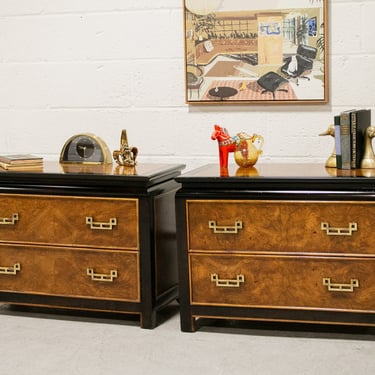 Pair of Hollywood Regnency Double Drawer Nightstands