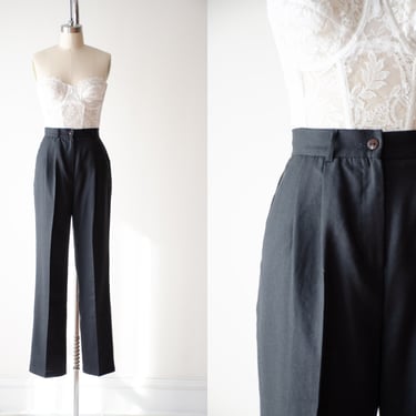 high waisted pants | 80s 90s vintage charcoal gray dark academia straight leg wool trousers 