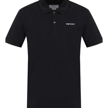 Alexander Mcqueen Men Embroidered Logo Cotton Piqué Polo Shirt