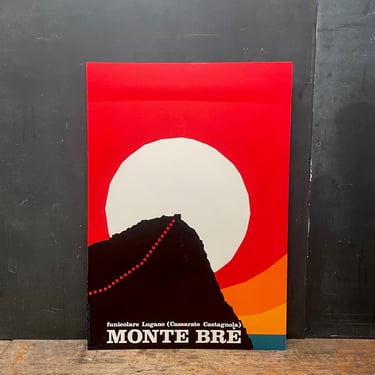 1960s Romano Chicherio Italy Alps Poster Lithograph Monte Bre Funicolare Lugano Vintage Mid-Century 
