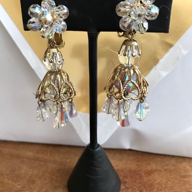 Vintage Crystal Chandelier Clip-on Drop Dangle Earrings 