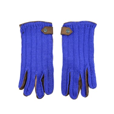 Gucci Blue Knit and Leather Gloves