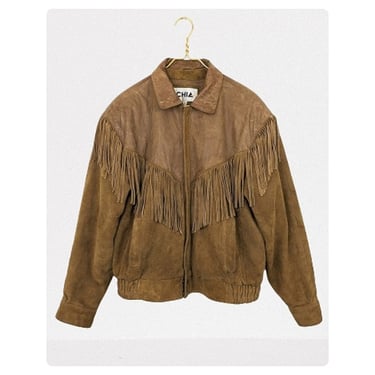 vintage 80's suede fringe bomber jacket (Size: L)