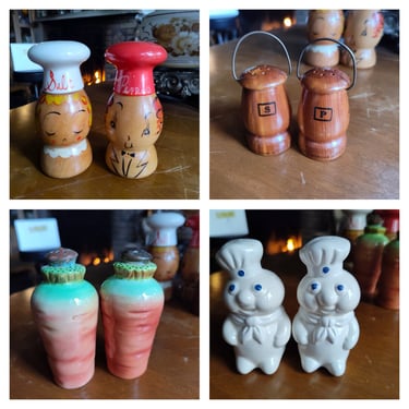 VINTAGE salt and pepper shakers with a touch of whimsy for kitchen enthusiasts Collectible salt  pepper shakers featuring iconic characters 