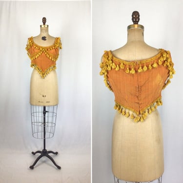 Vintage 70s top | Vintage orange tasseled corset top | 1970s costume top 