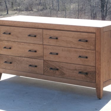 X6320b *Hardwood 6 Drawer Dresser, Inset Drawers, Thick Frame  Flat Panels, 60" wide x 20" deep x 35" tall - natural color 