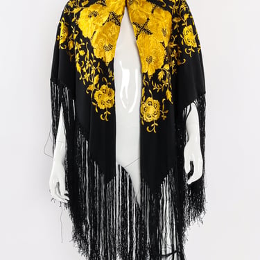 Leaf Floral Embroidered Fringe Piano Shawl