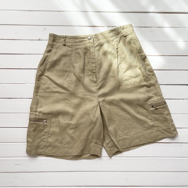 high waisted shorts 90s y2k vintage Ralph Lauren beige linen cargo shorts 