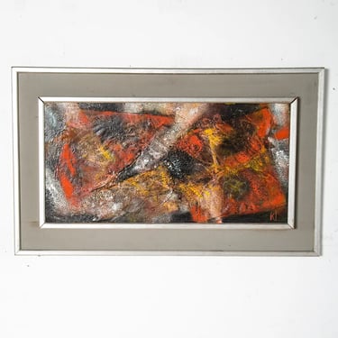 Mid Century Modern Art Original Abstract Expressionism Orange Yellow Black KJ #2