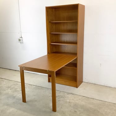 Scandinavian Teak Bookcase With Drop-Leaf Desk- Domino Mobler 