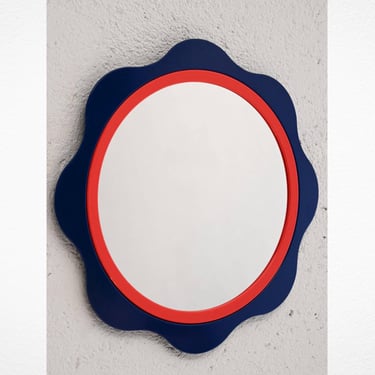 1960s Finnish Mirror by Mäkisen Kuvastin MK-298 – Pop Art Red and Blue Wavy Frame 