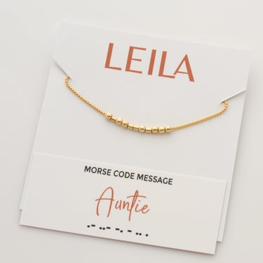 Auntie - Hidden Morse Code Message Necklace, Necklace for New Aunt, Auntie Necklace, Minimalist Beaded Necklace, Auntie Gift 